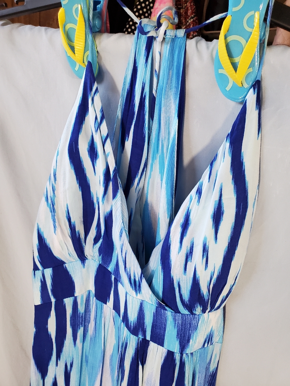 Athleta Blue Ikat Halter Maxi Dress with White Accents - Picture 3 of 12